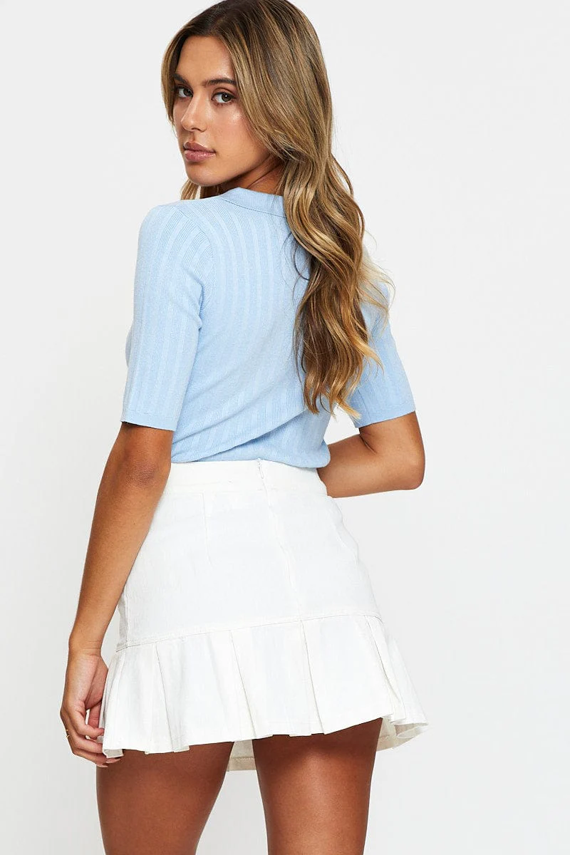 White Pleated Denim Skirt - Image 5