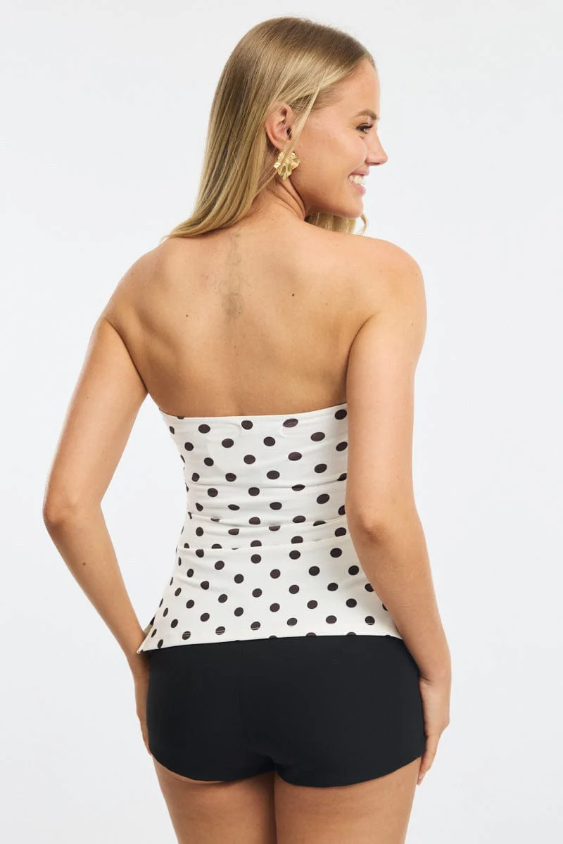 White Polka Dot Bandeau Top Side Split - Image 4