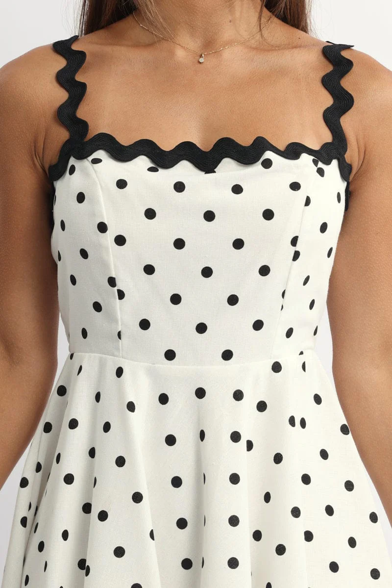 White Polka Dot Fit And Flare Dress Mini - Image 5