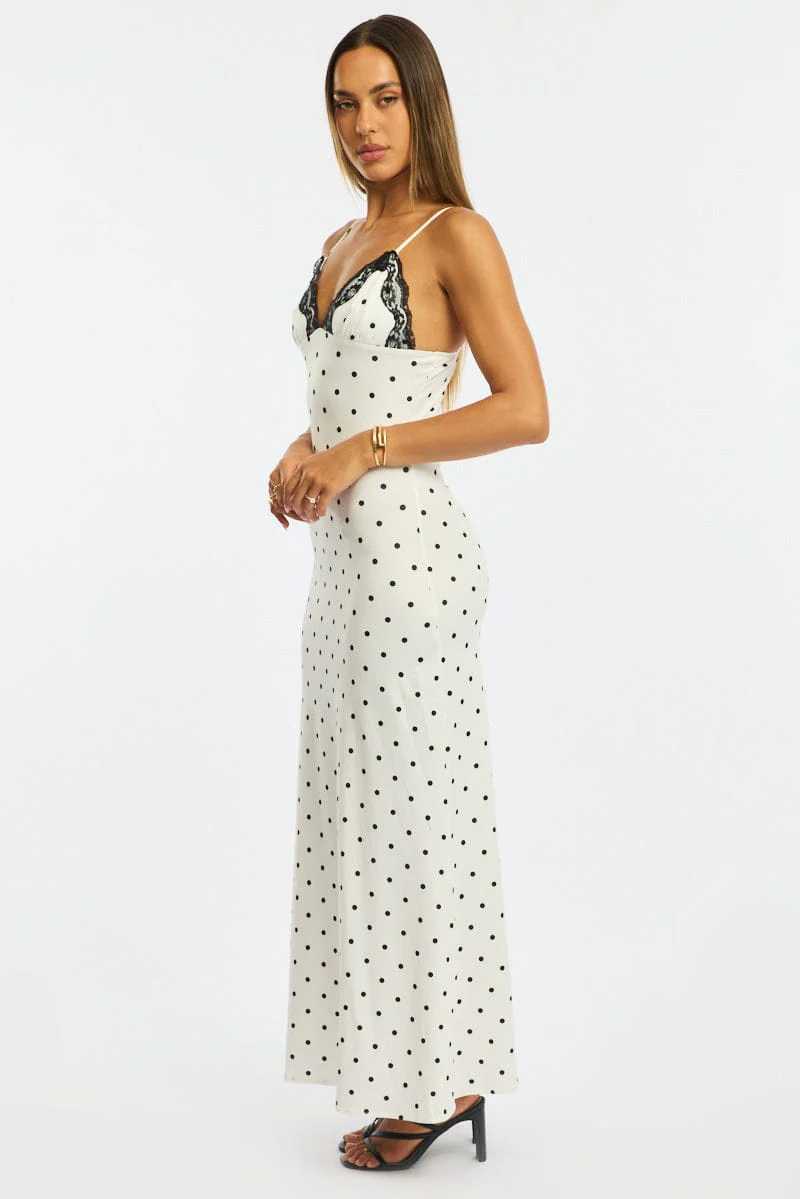 White Polka Dot Maxi Dress Lace Bust - Image 4