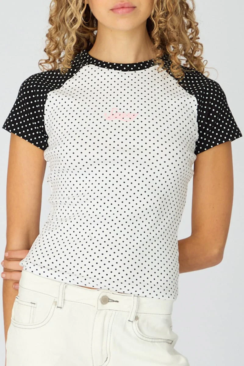 White Polka Dot Raglan Graphic Tee Short Sleeve - Image 2