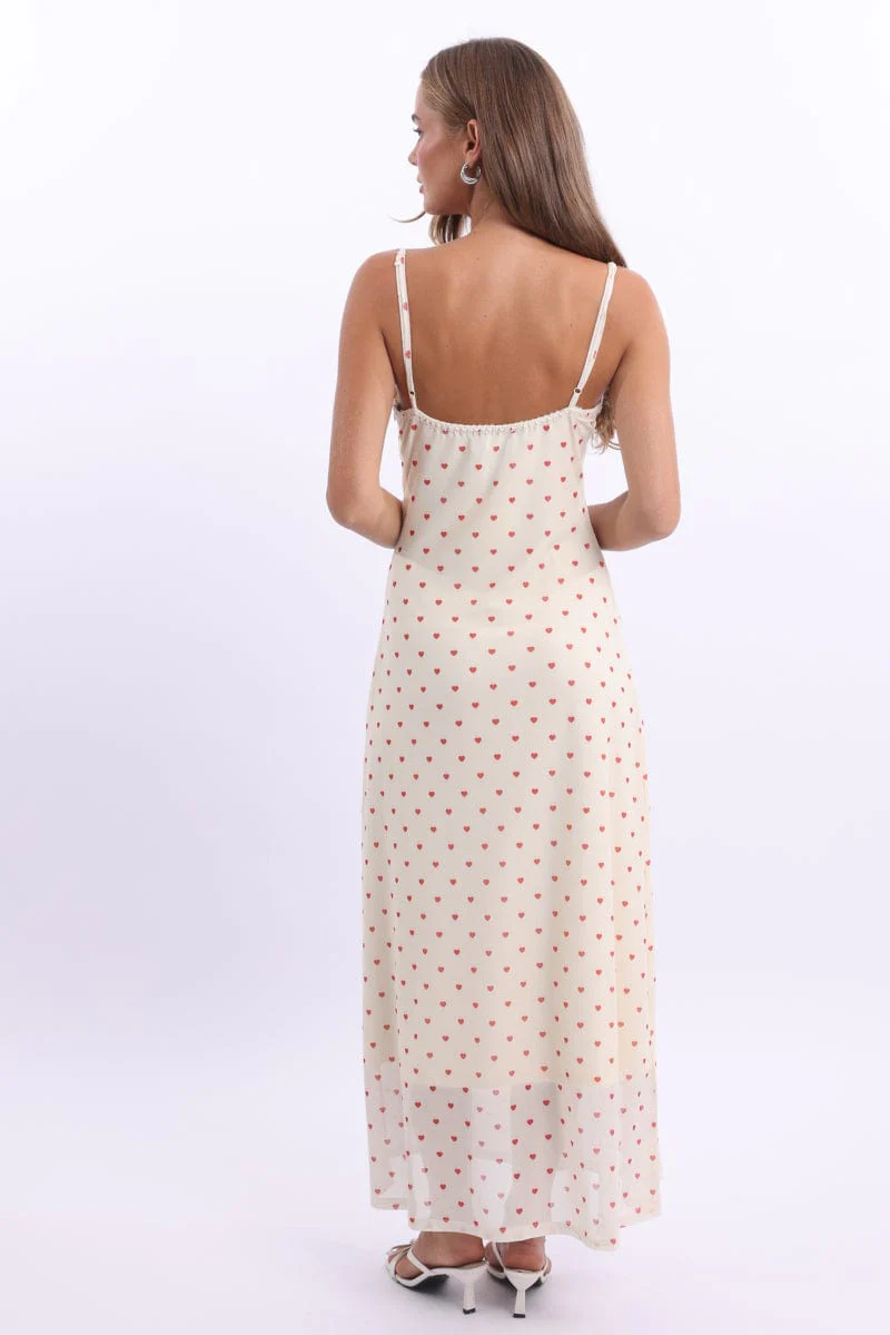 White Print Maxi Dress Lace Satin Tape - Image 4