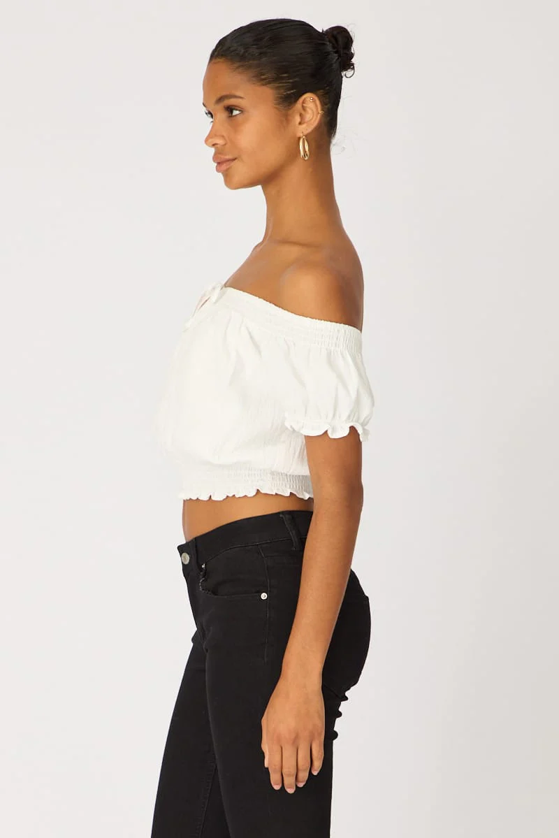White Puff Sleeve Blouse Short Sleeve Relaxed Fit - Image 4