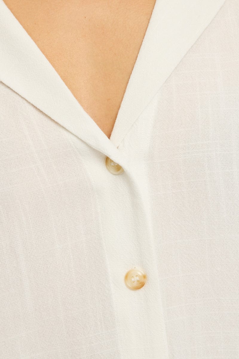 White Relaxed Shirt Short Sleeve Collared Linen Blend - Image 5
