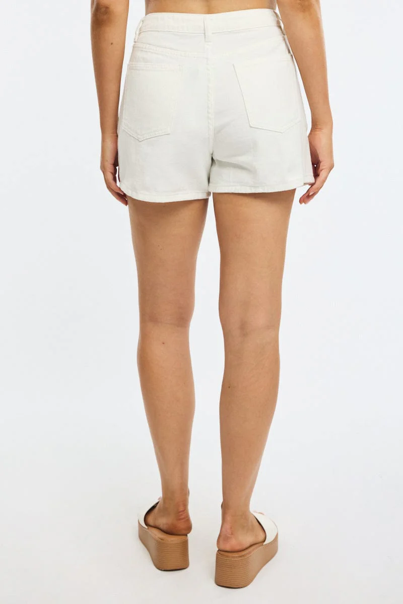 White Relaxed Shorts Mid Rise - Image 5