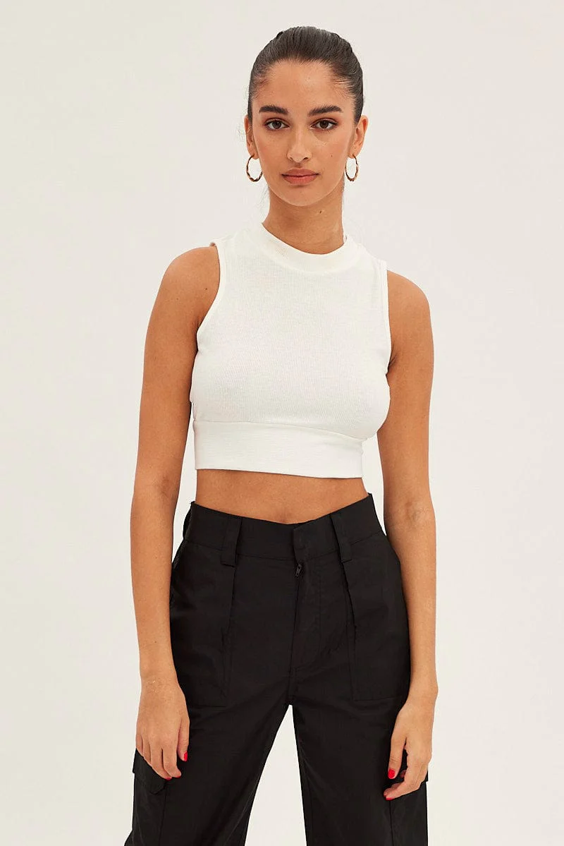 White Rib Jersey Cropped Top - Image 3
