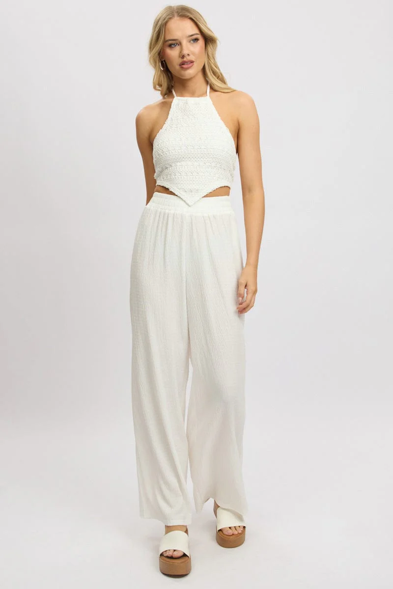 White Scarf Top Halter Neck Crochet - Image 2
