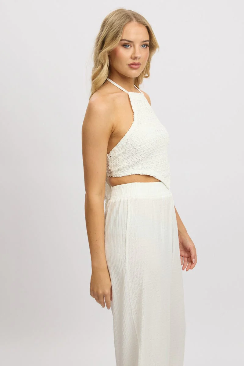 White Scarf Top Halter Neck Crochet - Image 4