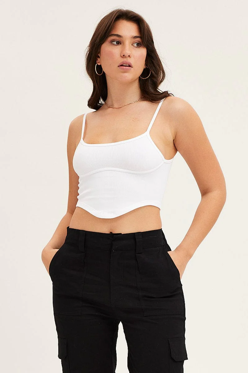 White Seamless Corset Detail Singlet Top - Image 3