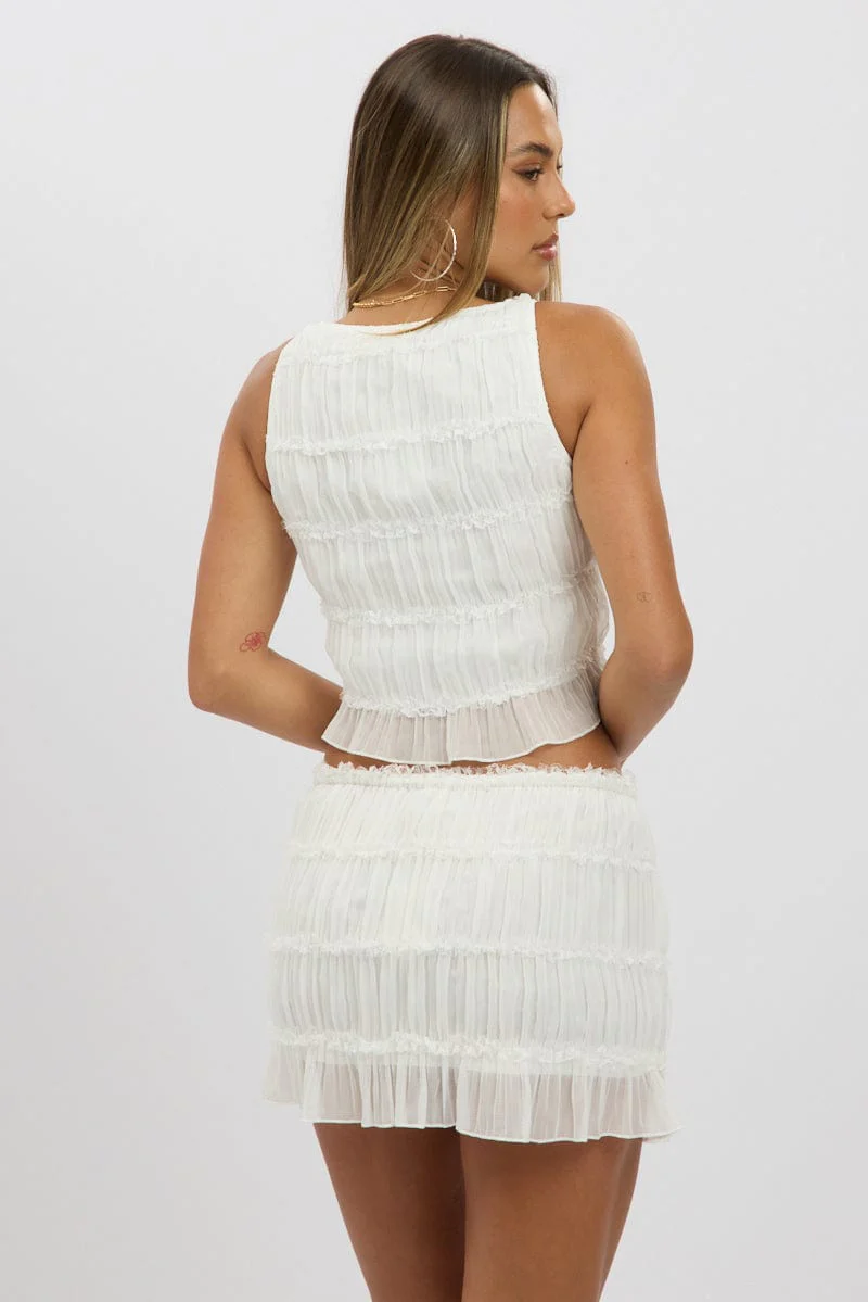 White Shirred Singlet Boat Neck Longline - Image 5
