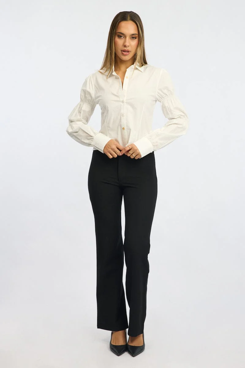 White Shirt Long Sleeve Collared Shirred Button Up - Image 2