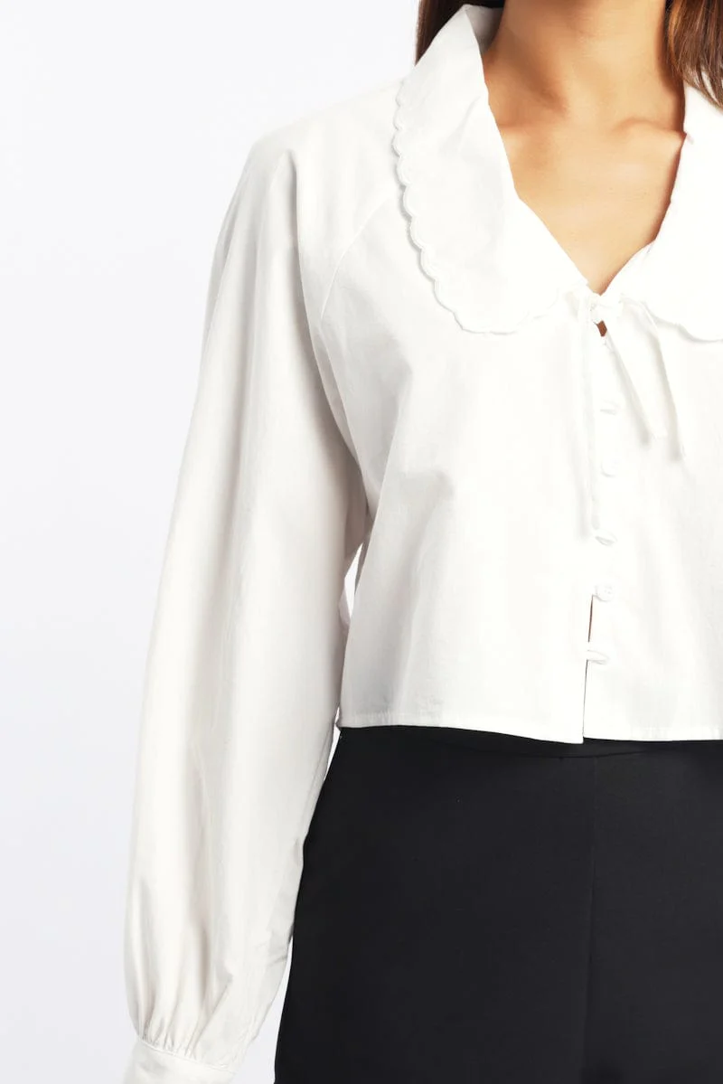 White Shirt Long Sleeve Peter Pan Collar Button Up - Image 5