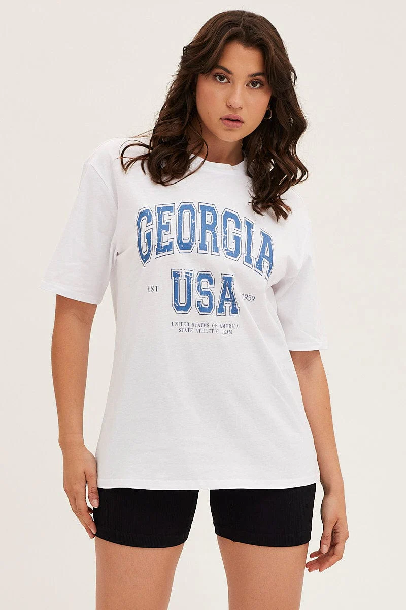 White Short Sleeve Graphic Tee Cotton Jersey - Image 3