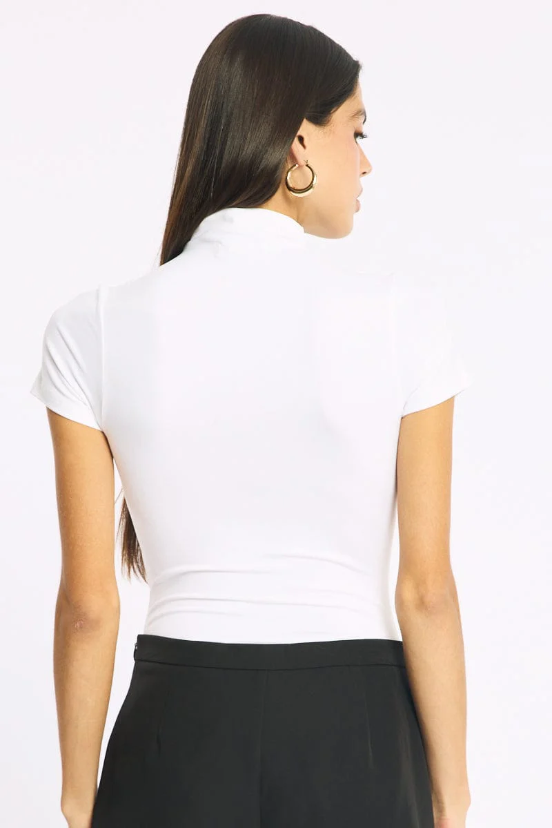 White Short Sleeve High Neck Bodysuit - Image 4