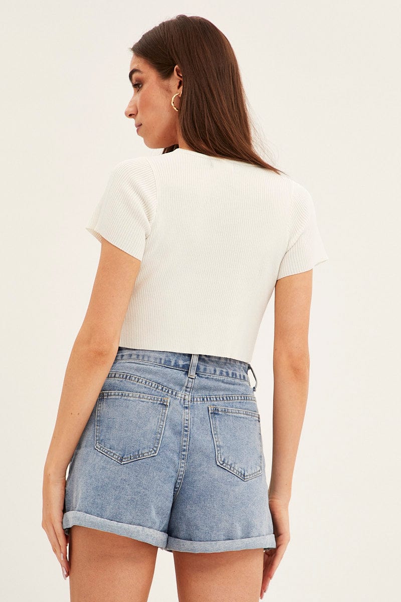White Short Sleeve Rib Cardigan - Image 5