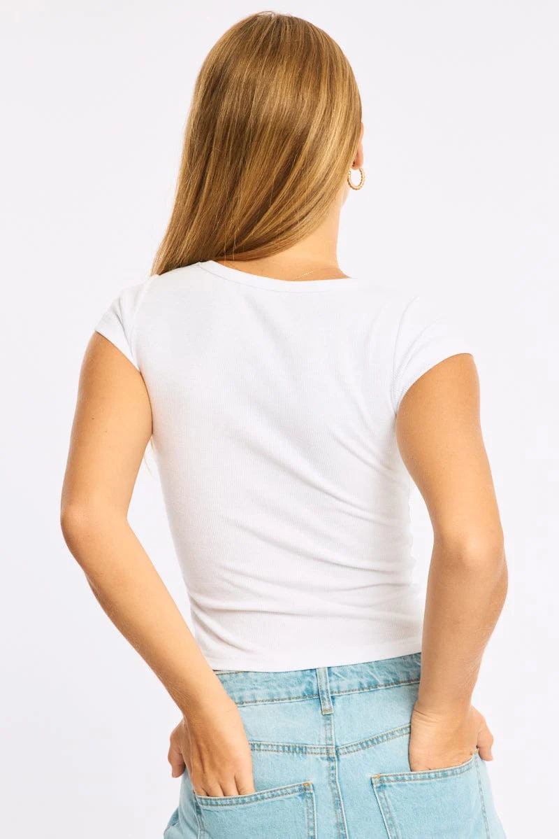 White Short Sleeve Scoop Neck T-Shirt - Image 4