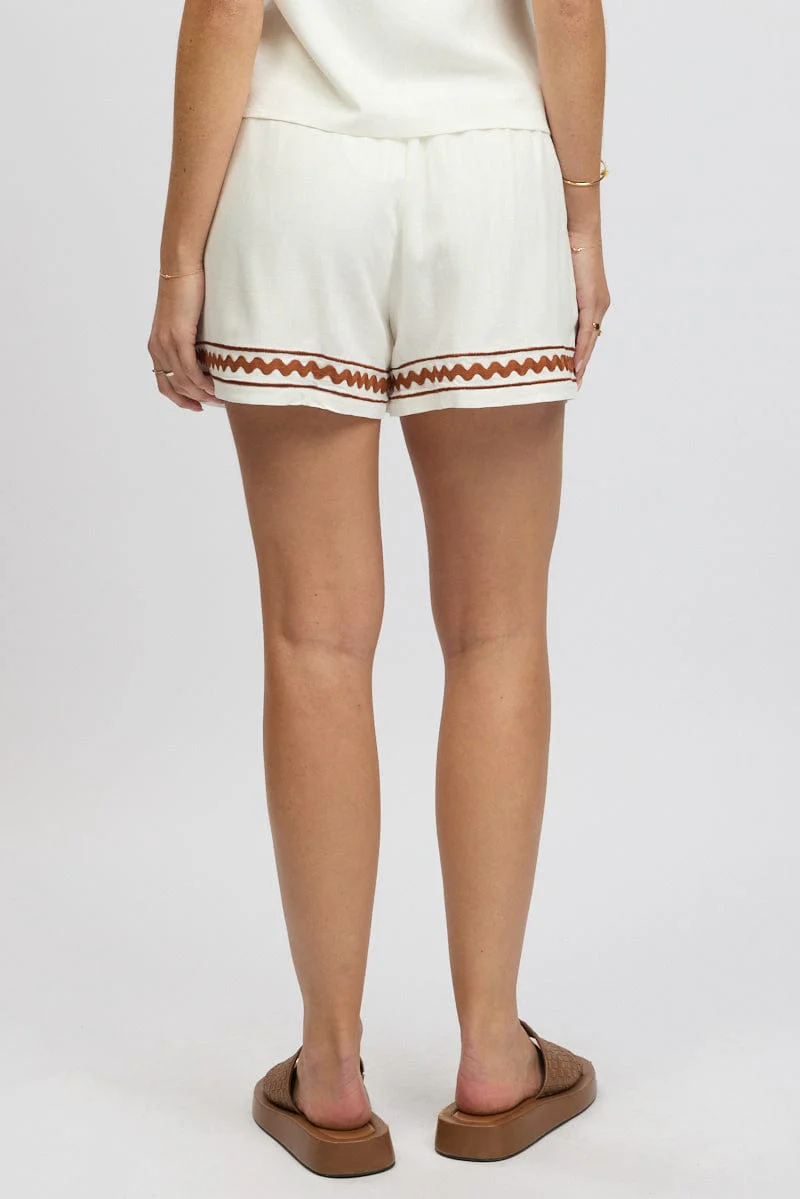 White Shorts Elasticated Waist Embroidery - Image 5