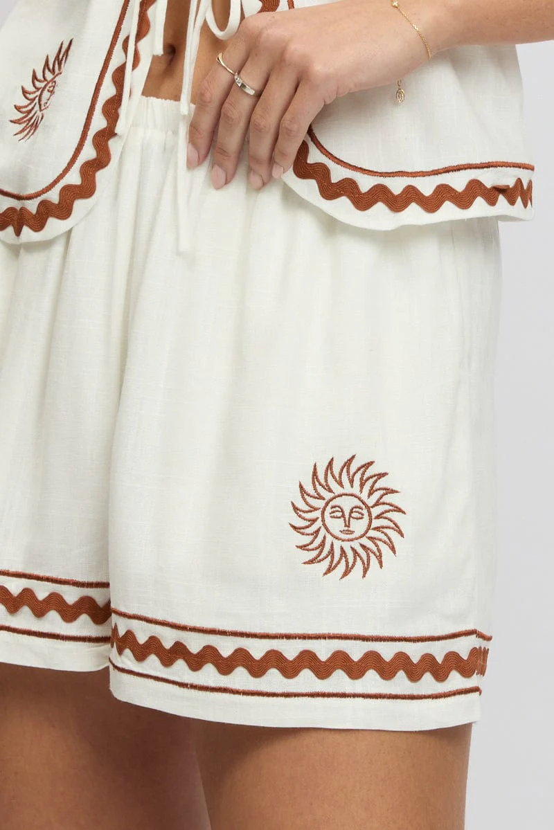 White Shorts Elasticated Waist Embroidery - Image 6