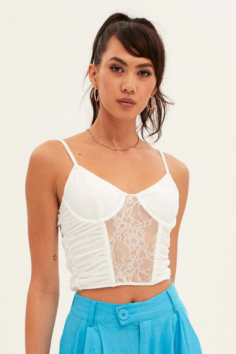 White Singlet Sleeveless Sweetheart Crop Lace - Image 4