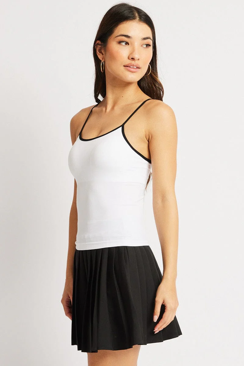 White Singlet Top Contrast Binding Seamless - Image 4