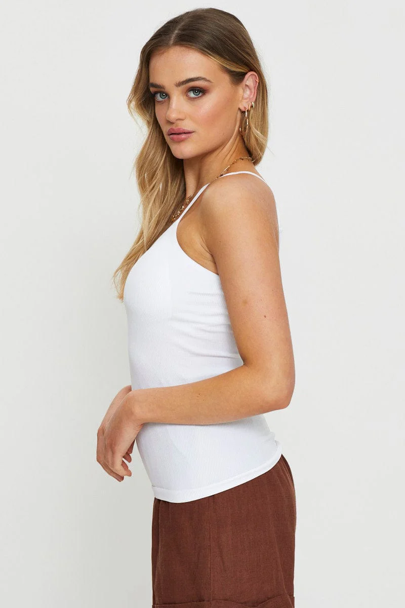 White Singlet Top Round Neck Seamless - Image 3