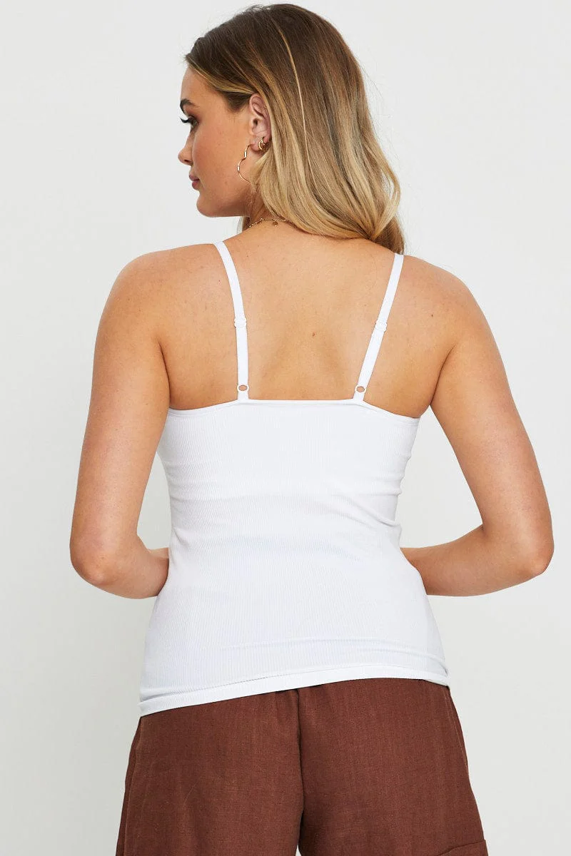 White Singlet Top Round Neck Seamless - Image 4