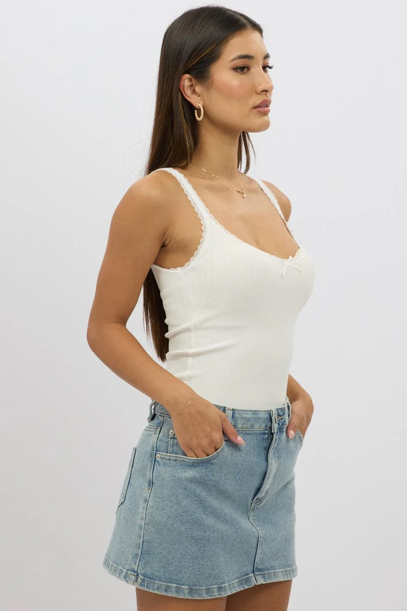 White Sleeveless Tank Top Rib - Image 4