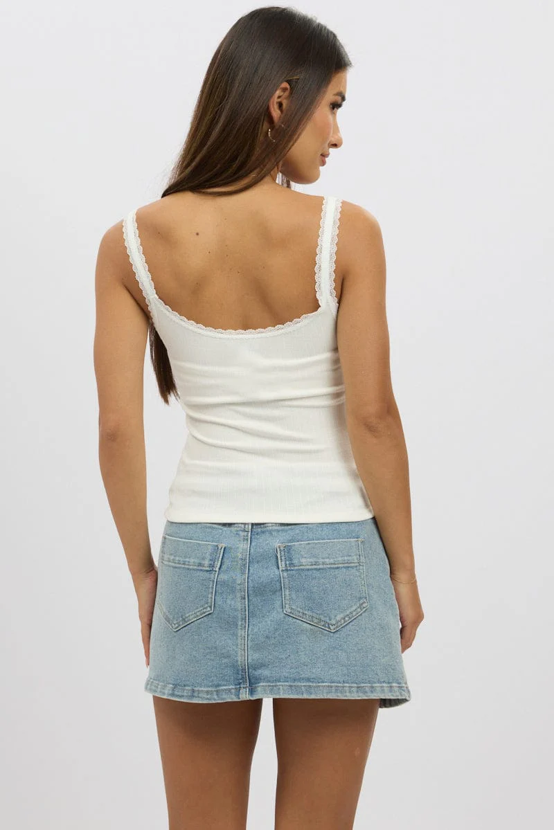 White Sleeveless Tank Top Rib - Image 5