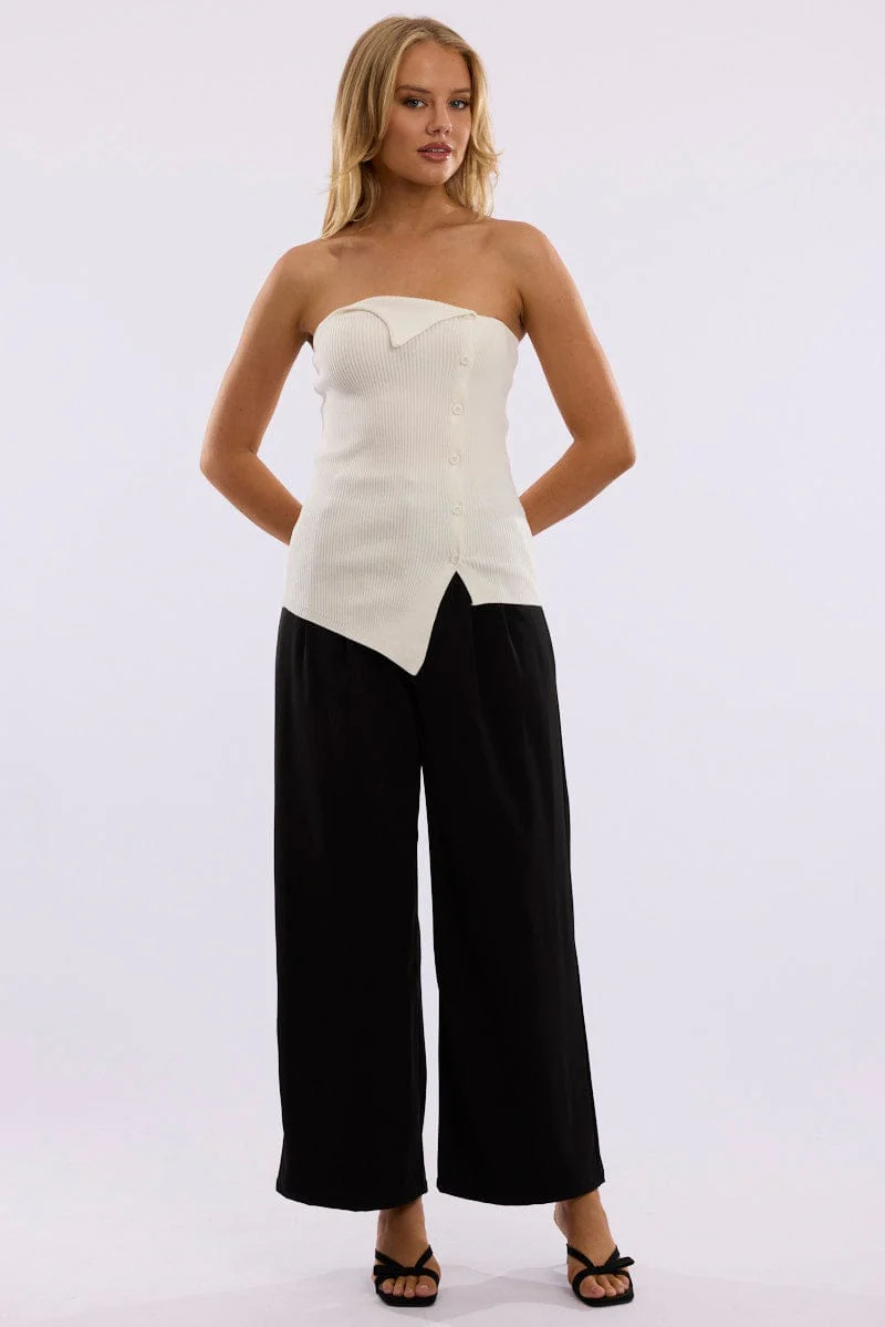 White Strapless Knit Top Open Front - Image 2