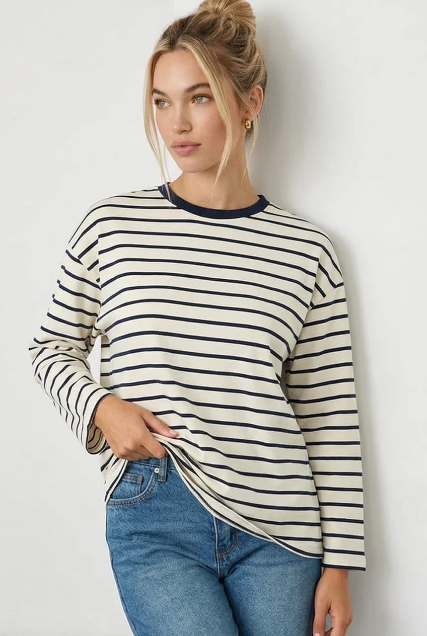 White Stripe Oversized Tee Long Sleeve