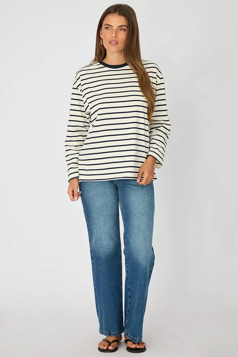White Stripe Oversized Tee Long Sleeve - Image 3