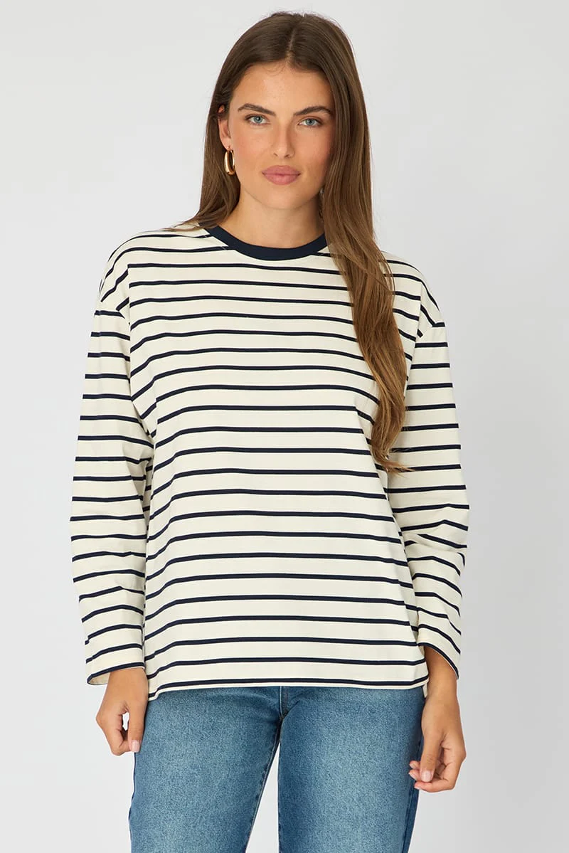 White Stripe Oversized Tee Long Sleeve - Image 4