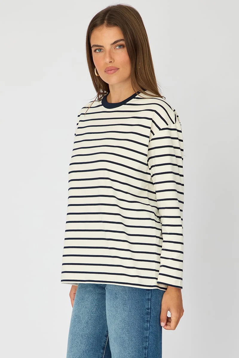 White Stripe Oversized Tee Long Sleeve - Image 5