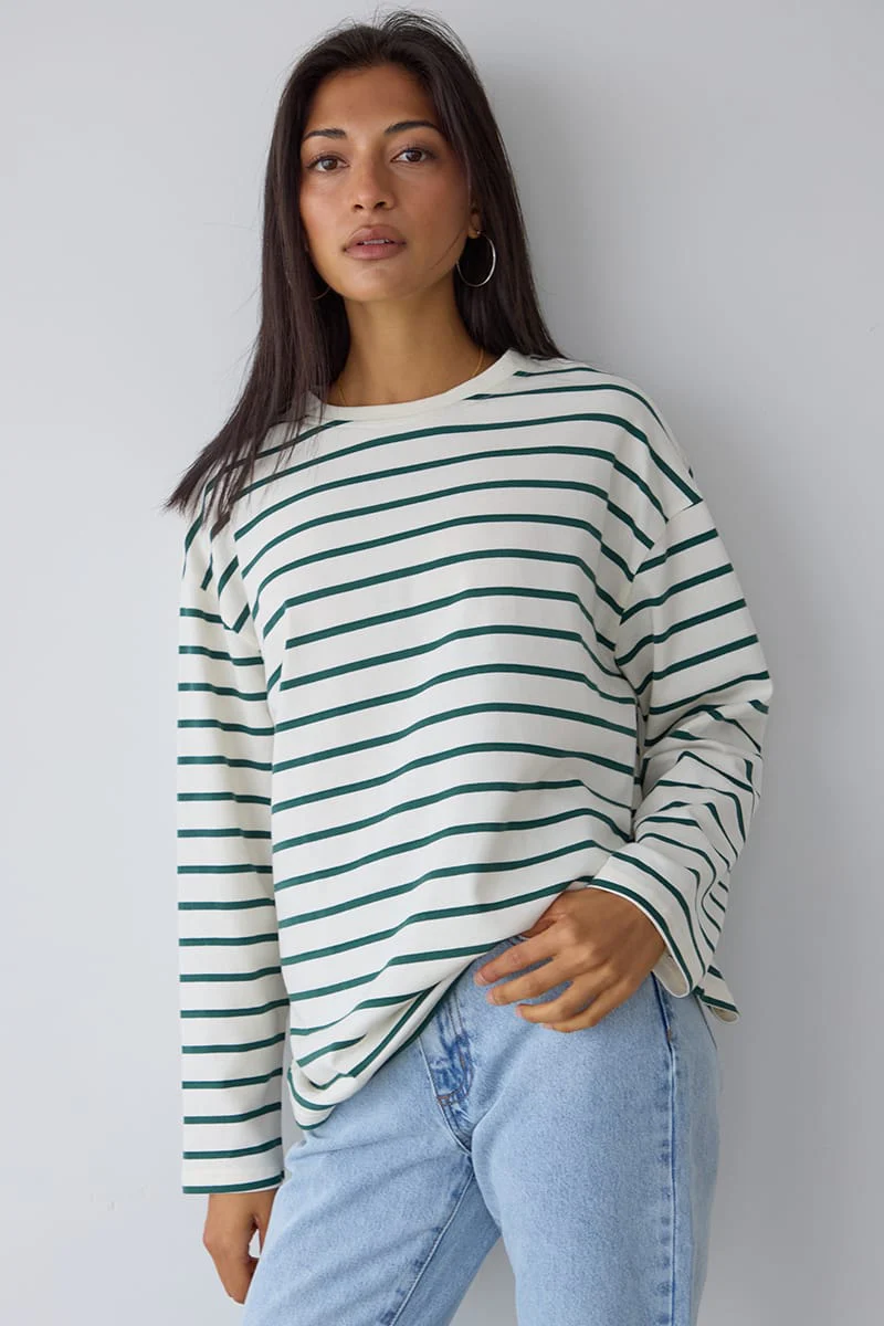 White Stripe Oversized Tee Long Sleeve