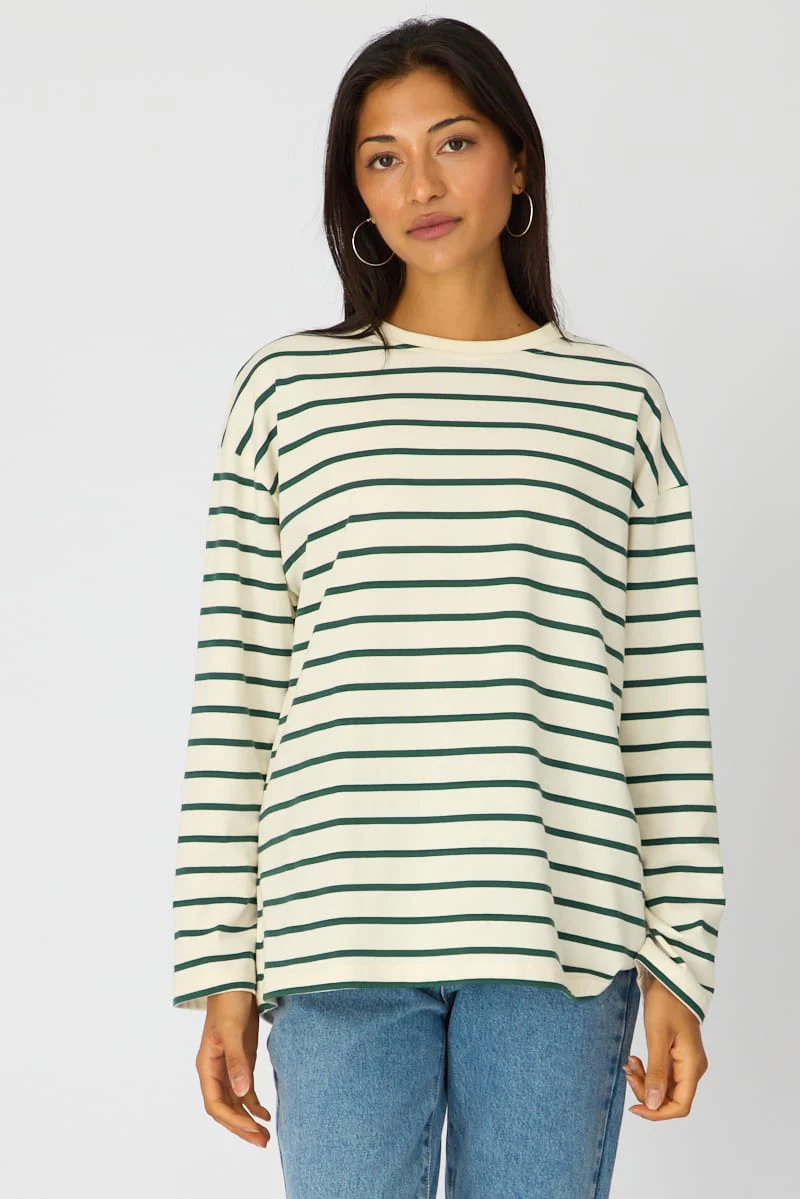 White Stripe Oversized Tee Long Sleeve - Image 4