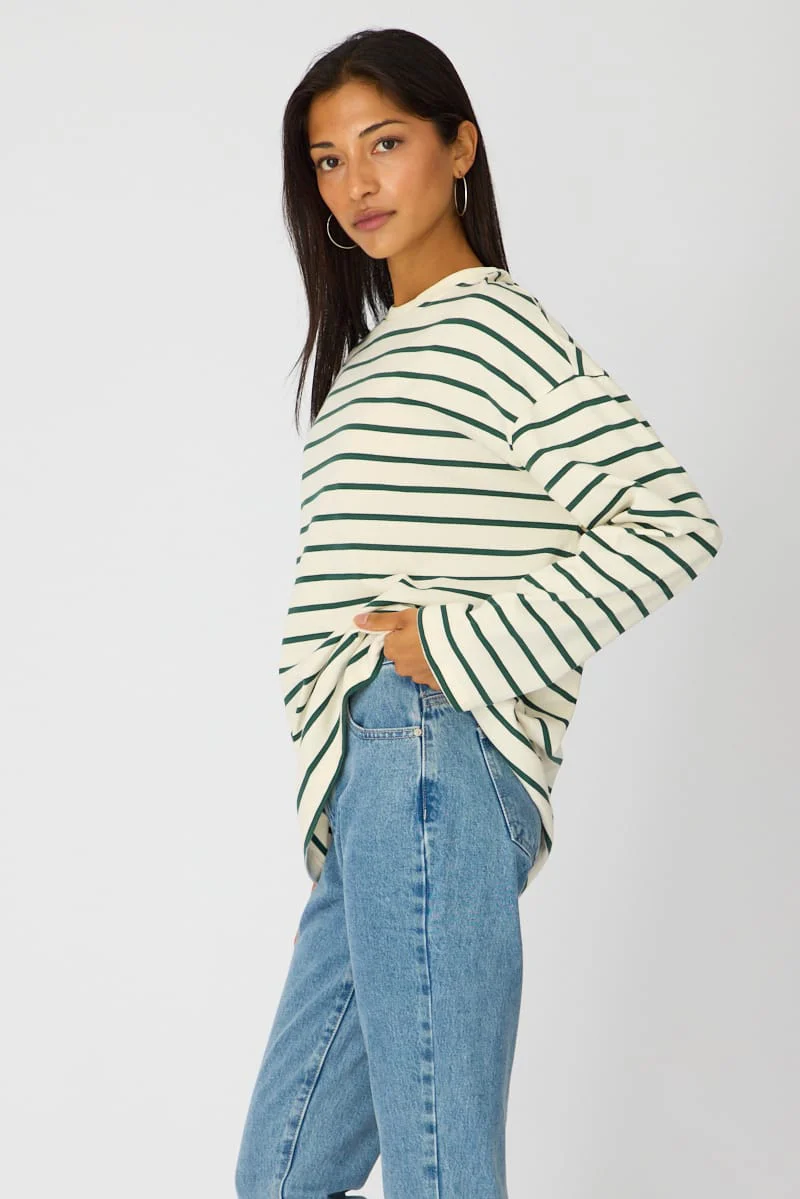 White Stripe Oversized Tee Long Sleeve - Image 5