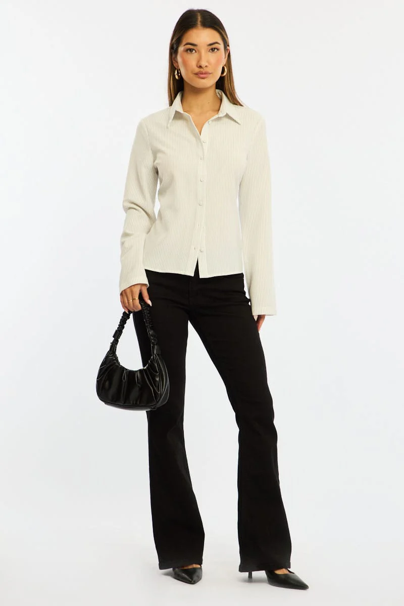 White Stripe Shirt Long Sleeve Collared Button Up Pinstripe - Image 3