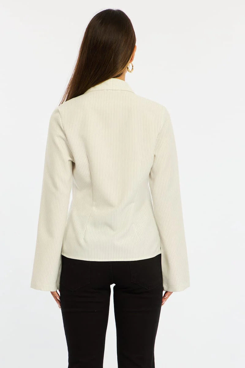 White Stripe Shirt Long Sleeve Collared Button Up Pinstripe - Image 6