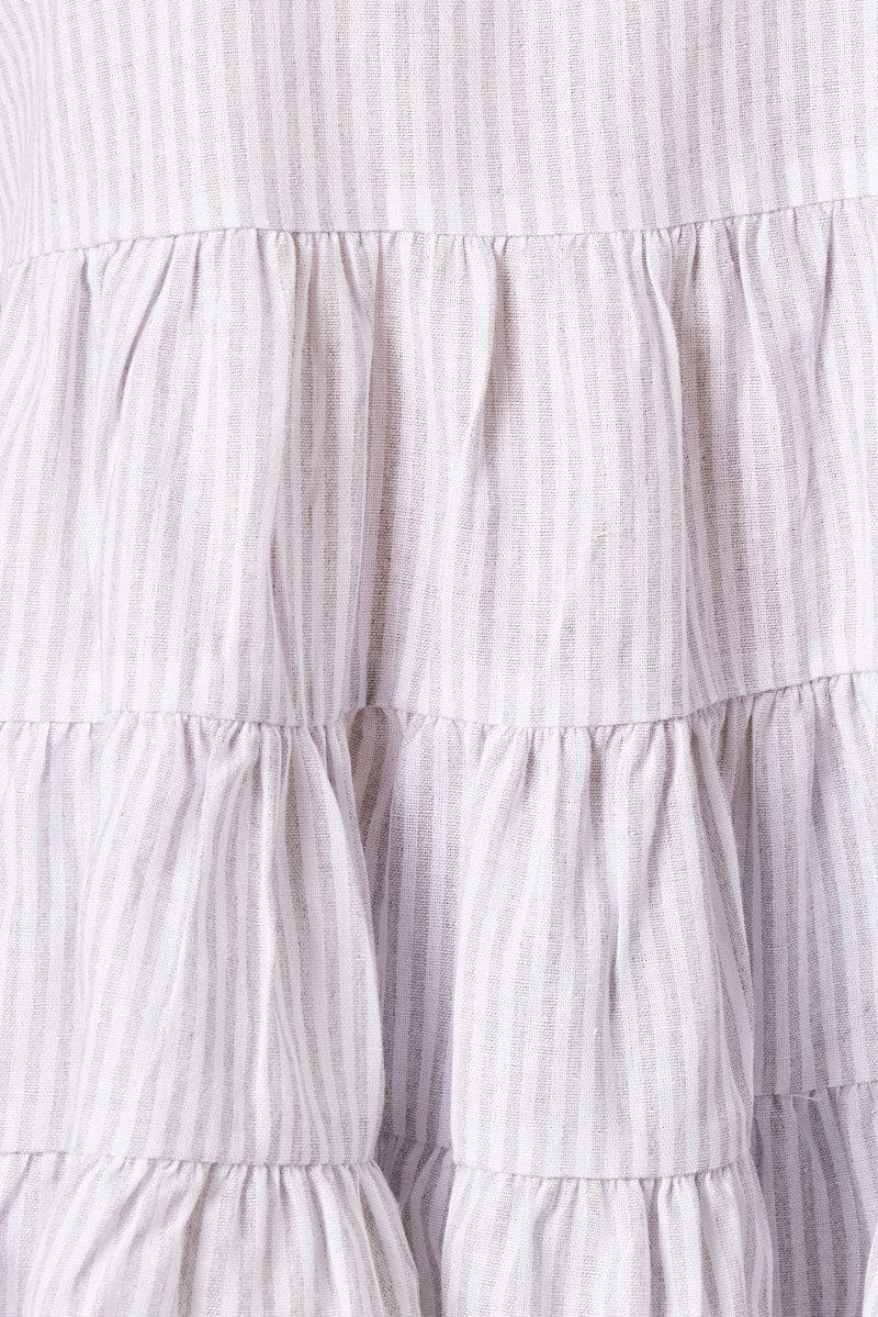 White Stripe Smock Top Short Sleeve Tiered - Image 6