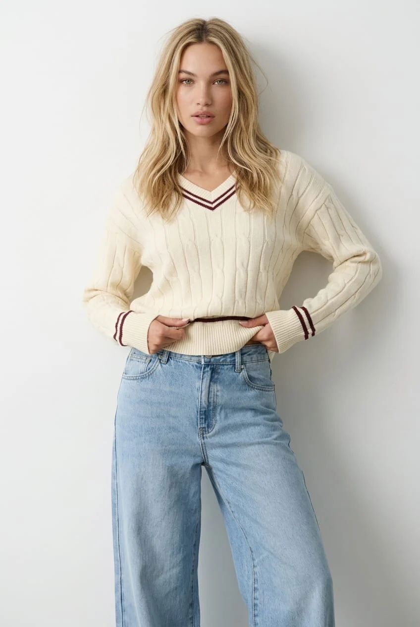 White Stripped Cable Knit
