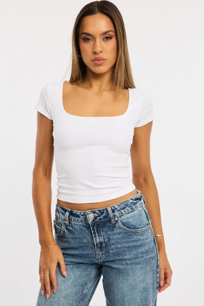 White Supersoft Top Square Neck Short Sleeve - Image 2