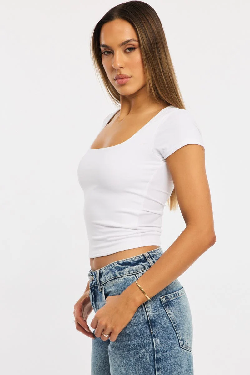 White Supersoft Top Square Neck Short Sleeve - Image 4