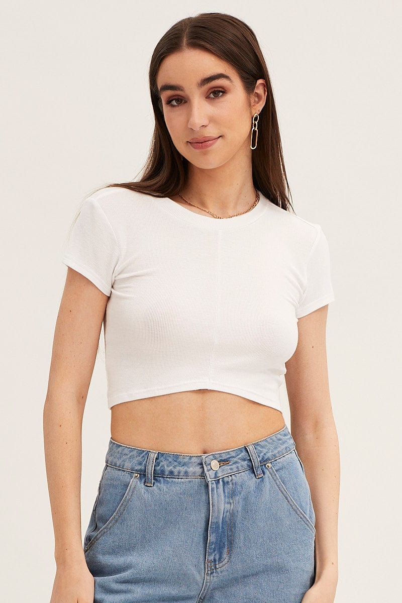 White T Shirt Short Sleeve Crew Neck - Image 3
