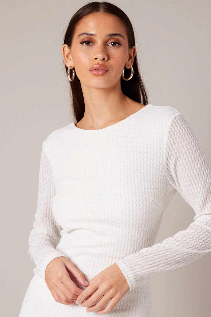 White Textured Dress Long Sleeve - Image 2