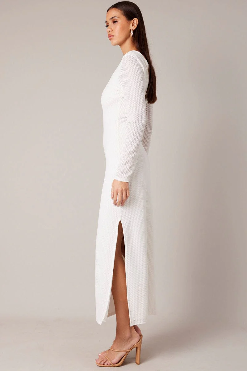 White Textured Dress Long Sleeve - Image 4