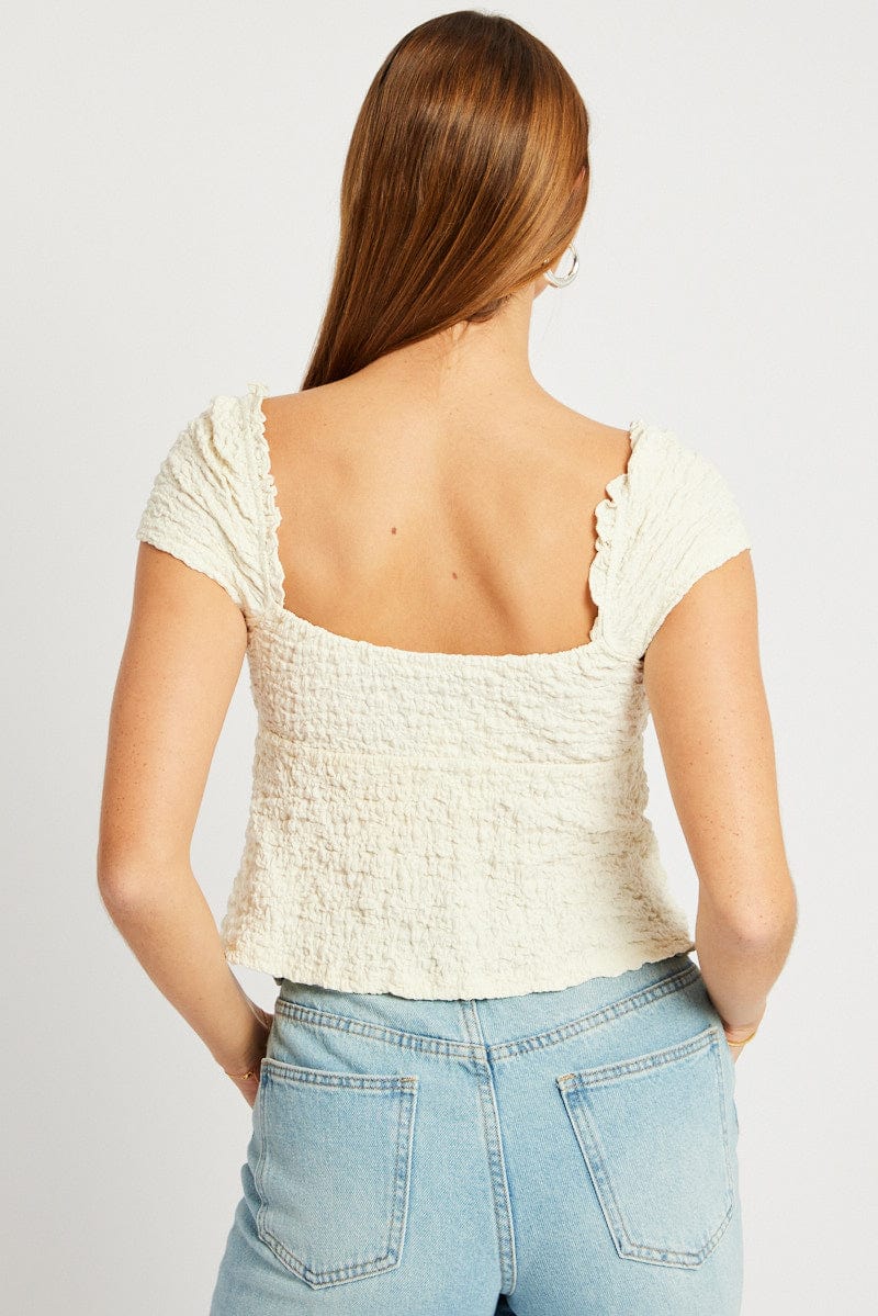 White Textured Top Crop Short Sleeve - Image 5