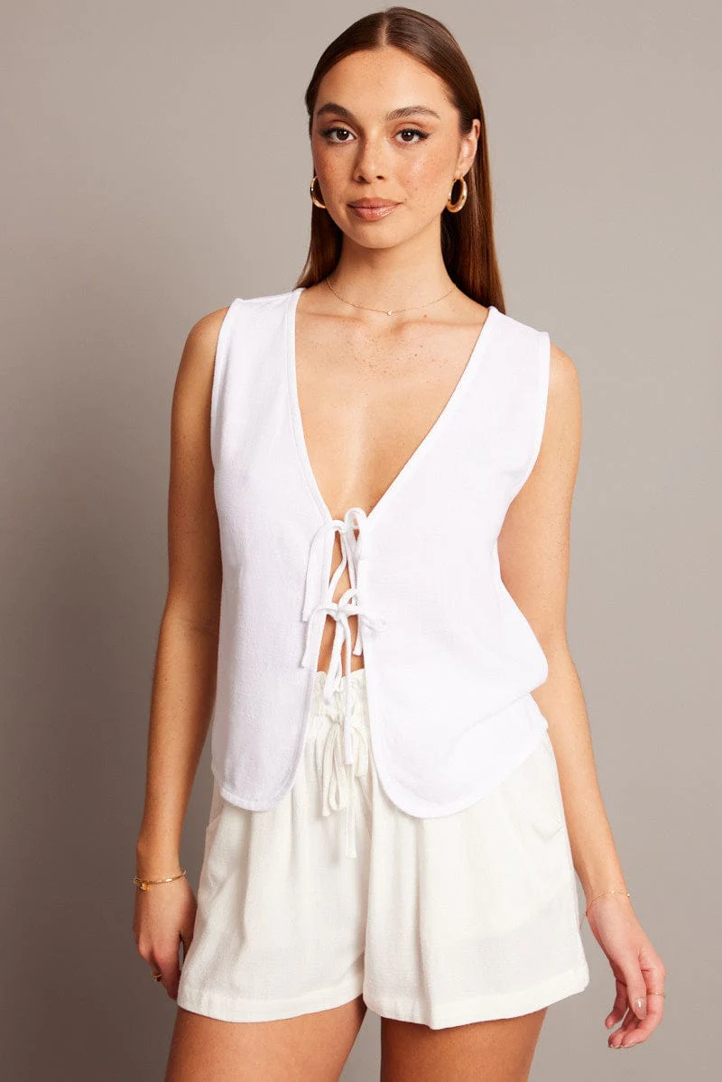 White Tie Up Top Linen - Image 3
