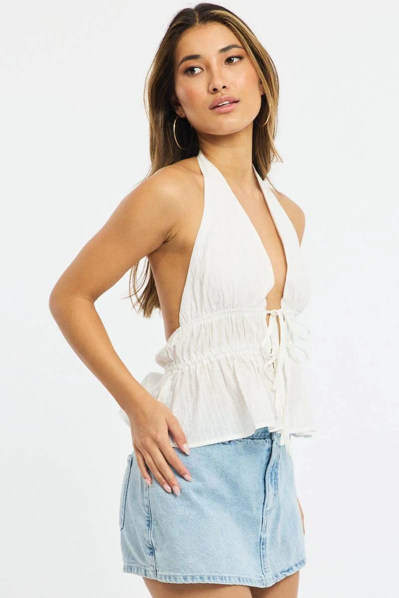 White Tie Up Vest Halter Neck - Image 3