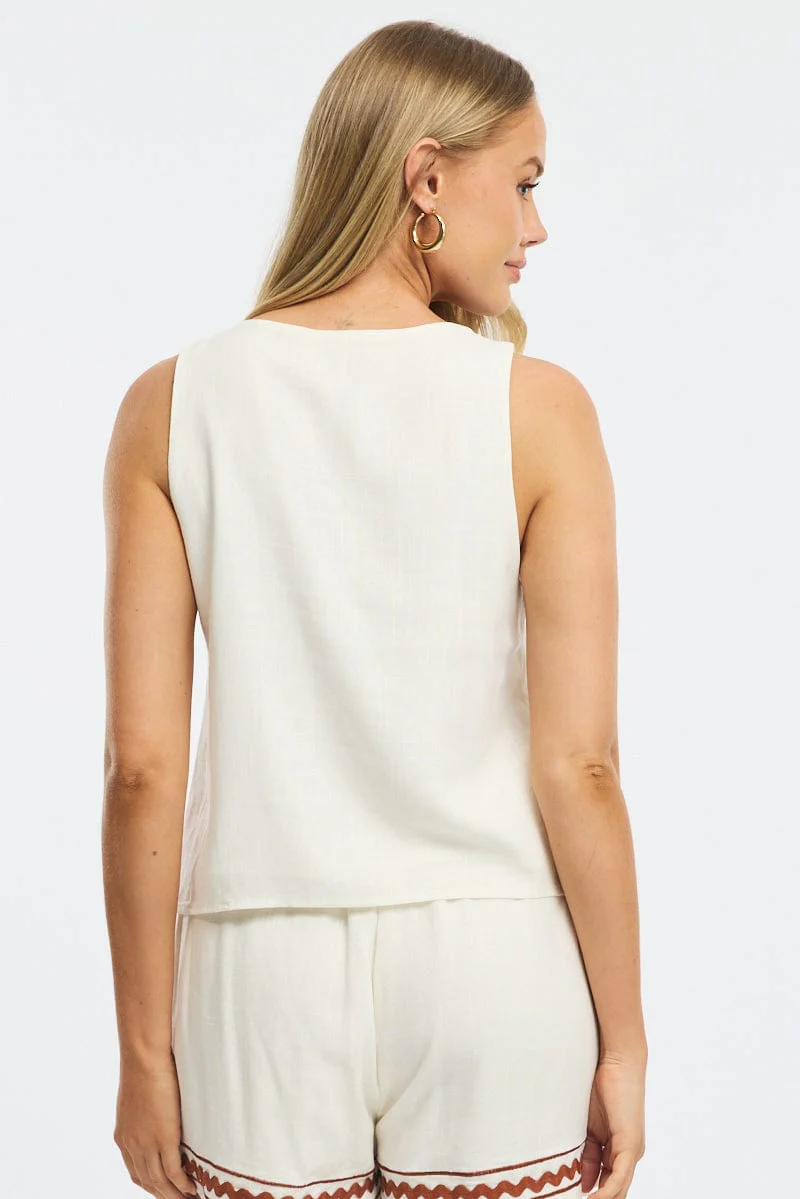 White Tie Up Vest Linen - Image 4