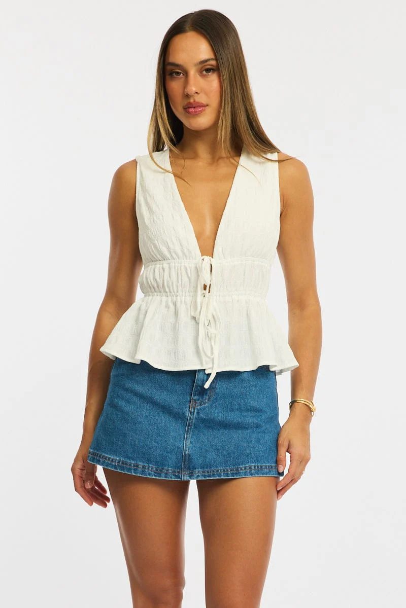 White Tie Up Vest Sleeveless